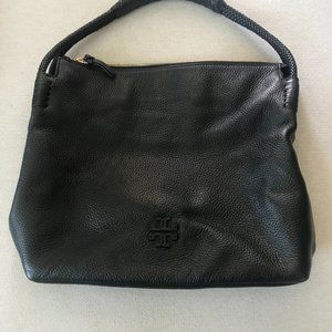 Tory Burch black pebble leather shoulder bag